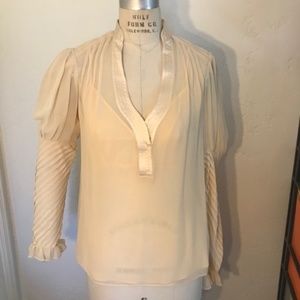 Nanette Lepore Pleated Cream Silk Chiffon Blouse
